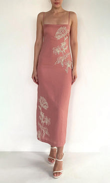 Hemant And Nandita | Gul Linen Cotton Strappy Midi Dress | Dusty Pink