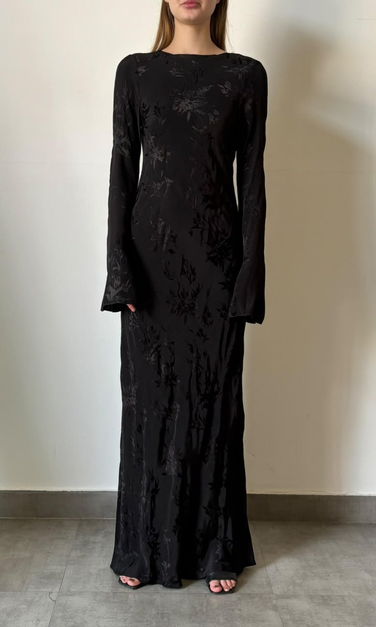Womens | Inv Viscose Flower Jacquard Boat Neck Maxi Dress | Black