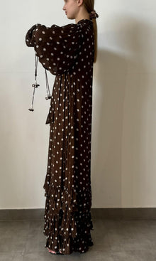 Womens | Inv Viscose Flat Chiffone Polka Dot Print Long Dress | Dark Brown