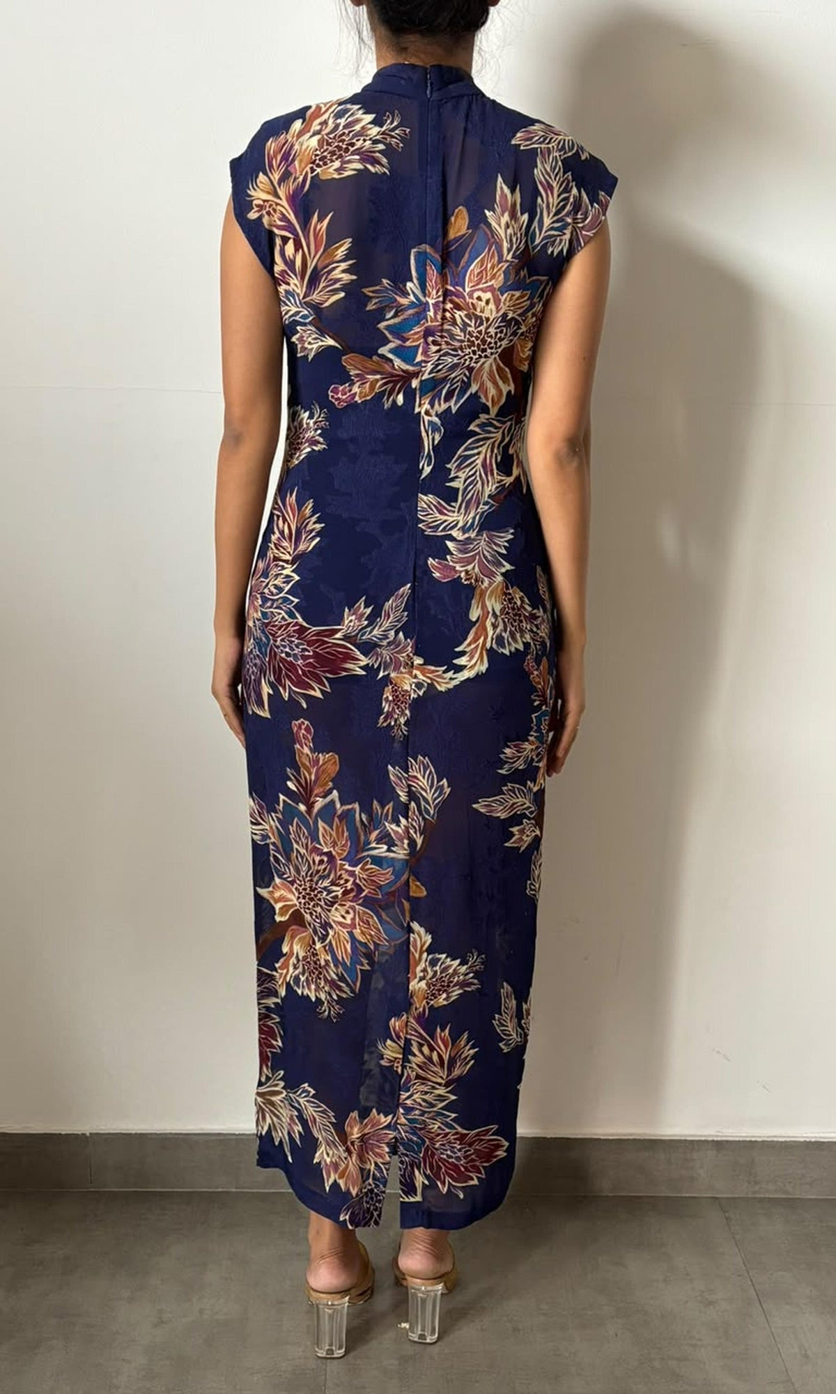Hemant And Nandita | Inv Viscose Ggt Floer Jaquard Sleeveless Long Dress | Blue