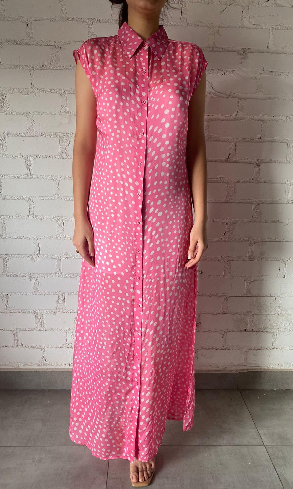 Hemant And Nandita | Inv Viscose Flat Chiffon Long Dress | Pink