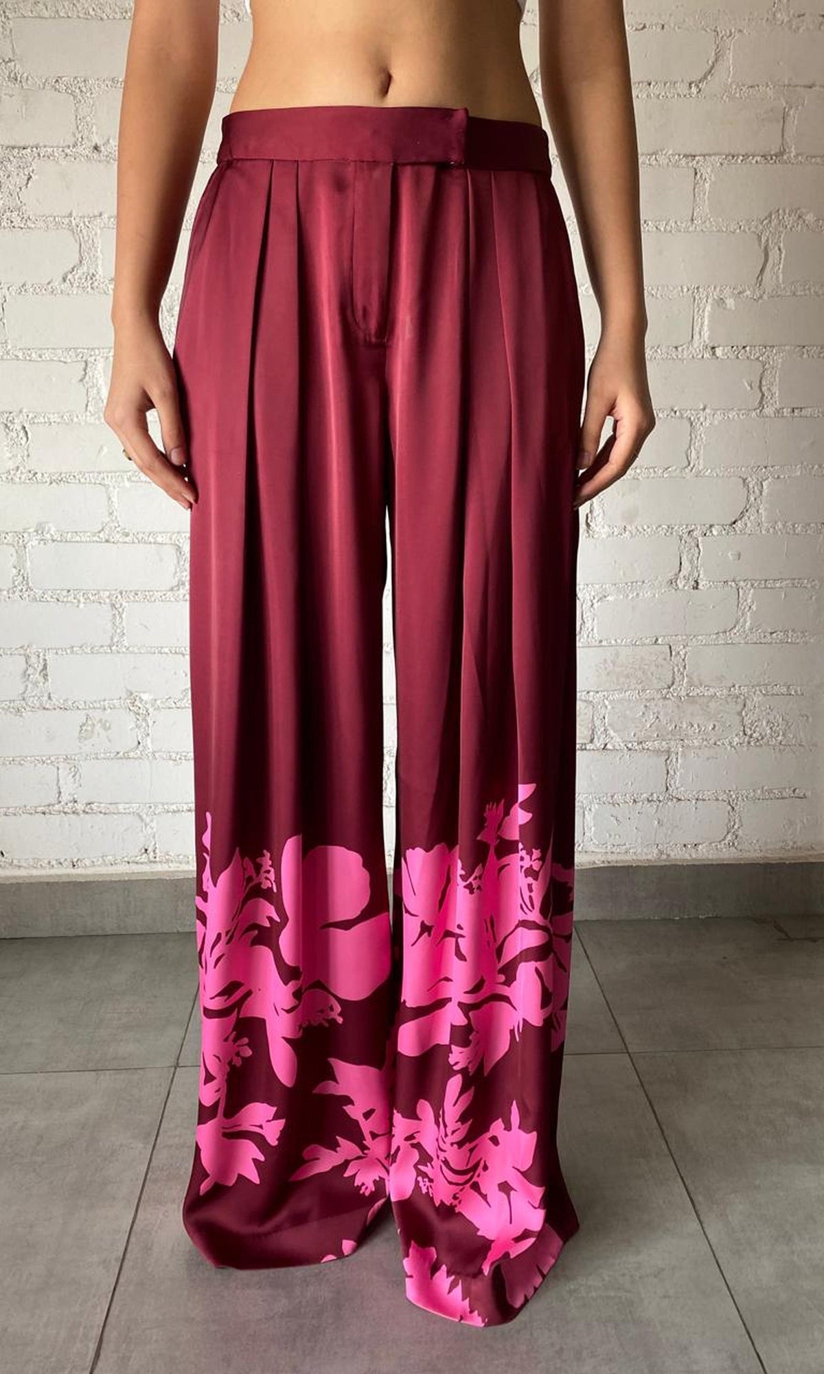 Hemant And Nandita | Inv Viscose Satin Pants | Burgundy