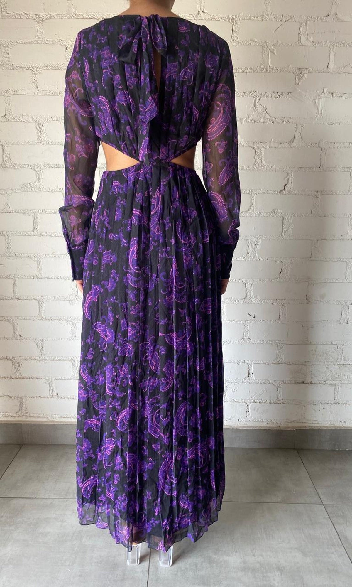 Hemant And Nandita | Inv Polyester Crinkle Chiffon Long Dress | Black Print