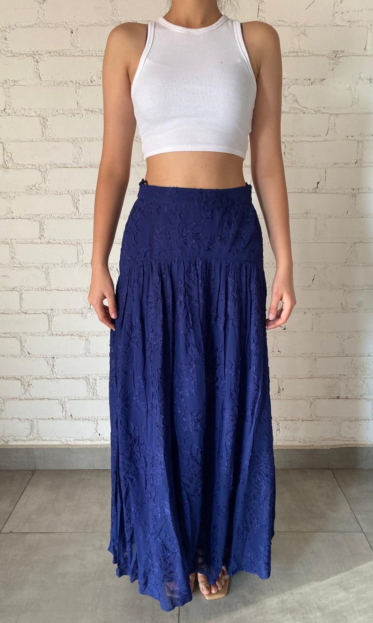 Womens | Inv Poplin Cotton Long Skirt | Blue