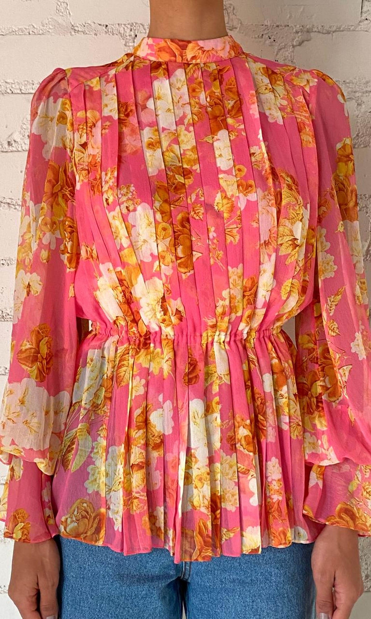 Hemant And Nandita | Inv Viscose Flat Chiffon Top | Pink Print