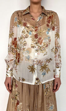 Hemant And Nandita | Inv Flat Chiffon Shirt | Brown Print