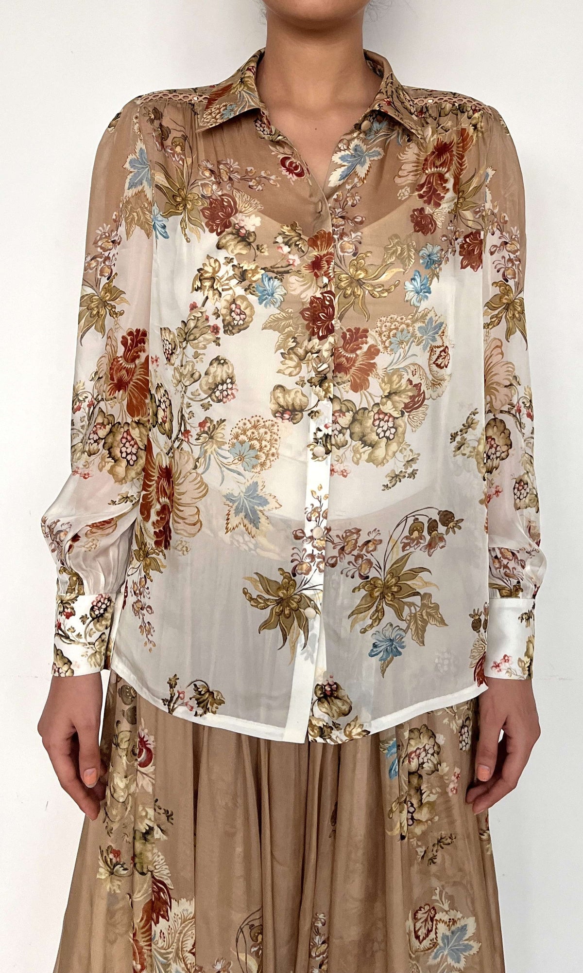 Hemant And Nandita | Inv Flat Chiffon Shirt | Brown Print