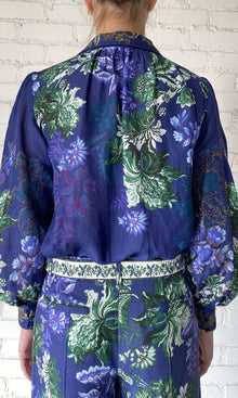 Hemant And Nandita | Keva Viscose Organza Linen Boho Shirt | Green Blue