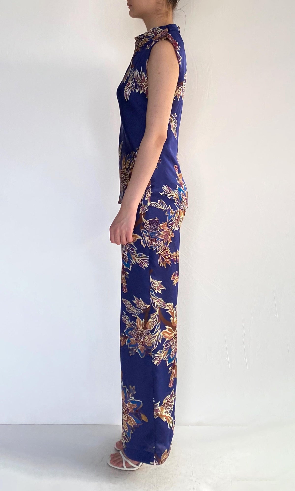 Hemant And Nandita | Leela Viscose Satin Cowl Sleeveless Top | Midnight Blue