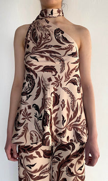 Hemant And Nandita | Lira Polyester Satin Bias Top With Sash | Eggshell