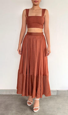 Hemant And Nandita | Nain Viscose Organza Linen Corset Top | Brown