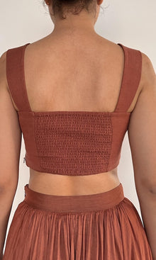 Hemant And Nandita | Nain Viscose Organza Linen Corset Top | Brown