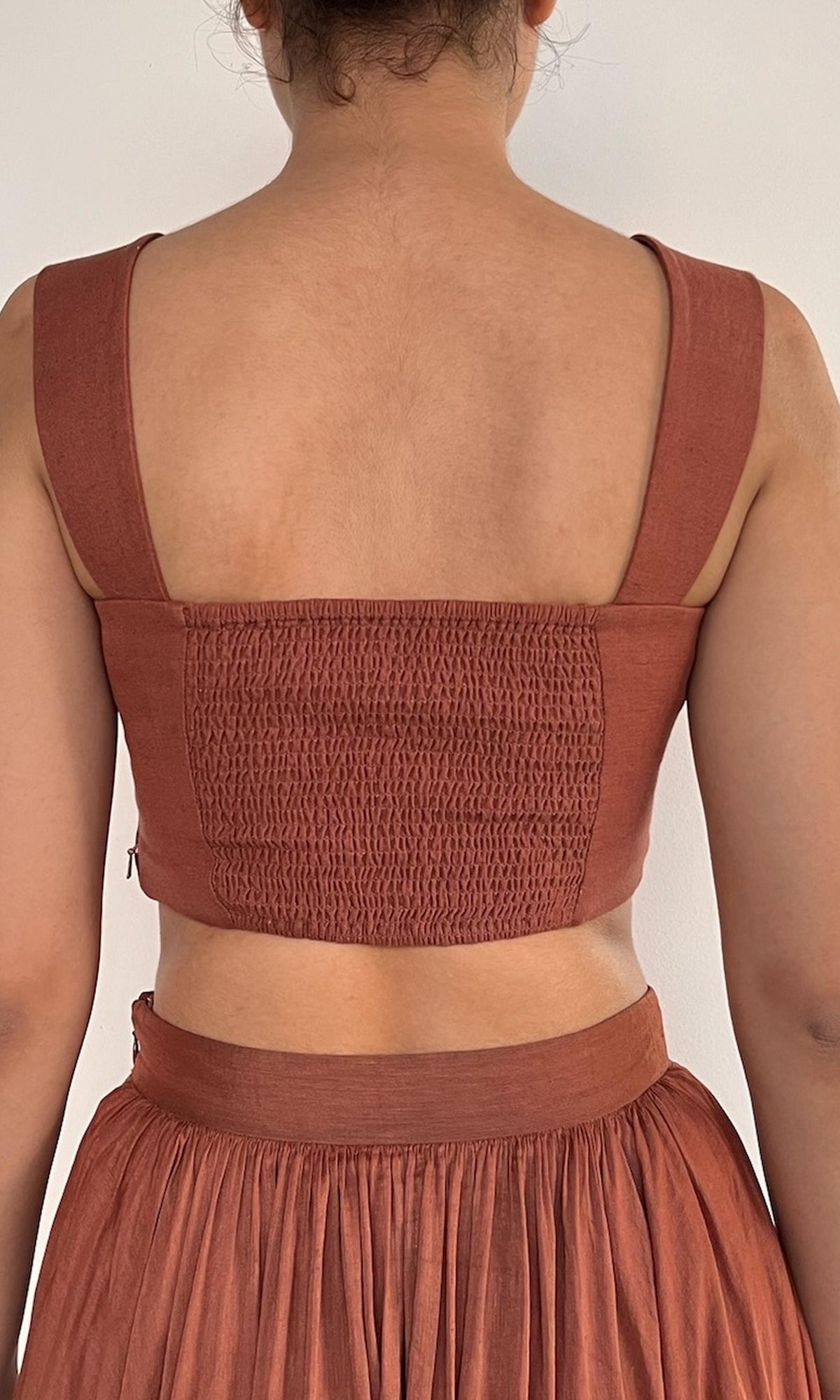 Hemant And Nandita | Nain Viscose Organza Linen Corset Top | Brown
