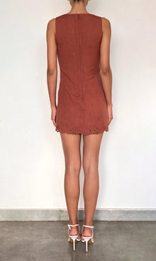 Hemant And Nandita | Nain Linen Cotton Square Neck Mini Dress | Brown