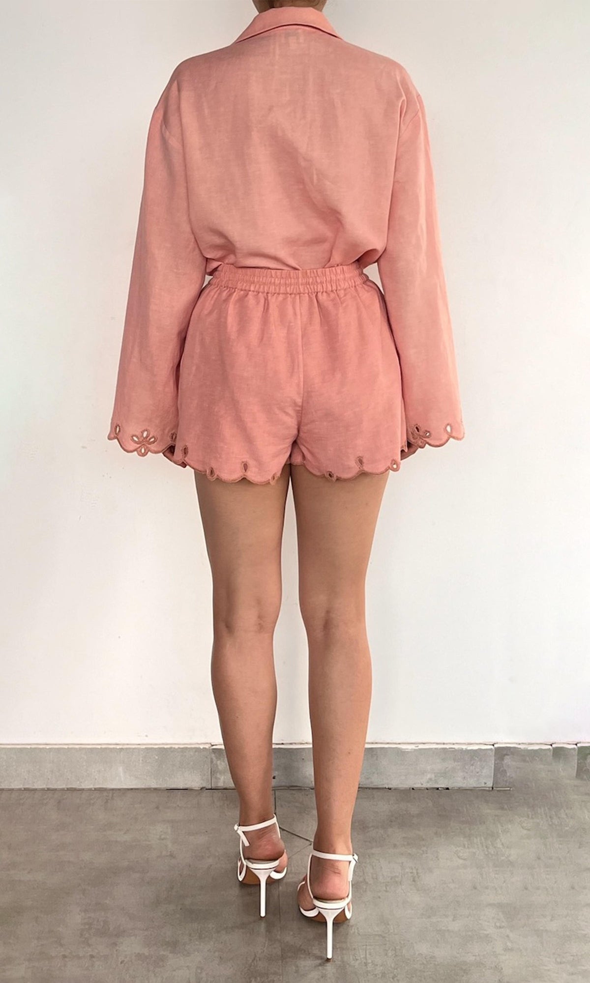 Hemant And Nandita | Nain Linen Cotton Waist Elasticated Shorts | Coral