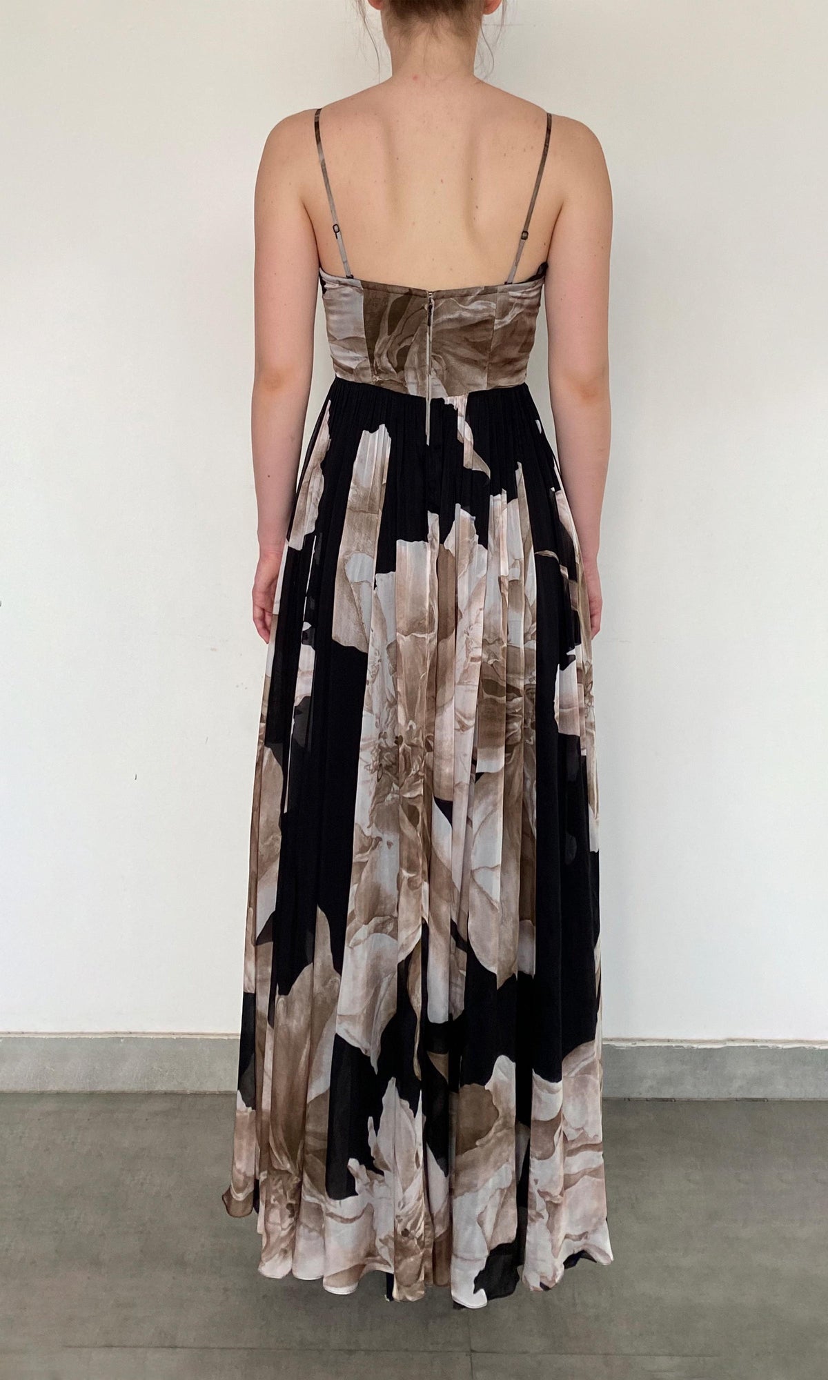 Hemant And Nandita | Niru Viscose Flat Chiffon Corsetted Long Dress | Black Multi