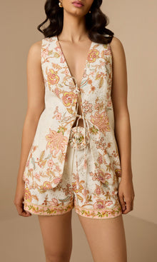 Hemant And Nandita | Niti Cotton Schiffli Vest | White Floral