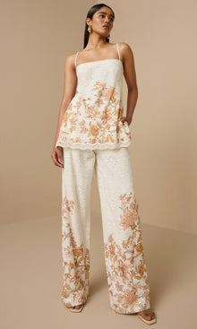 Hemant And Nandita | Niti Cotton Schiffli Straight Pants | White Floral