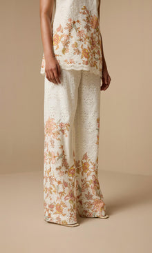 Hemant And Nandita | Niti Cotton Schiffli Straight Pants | White Floral