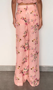 Hemant And Nandita | Niva Linen Cotton Straight Pants With Buckle Belt | Pink Floral