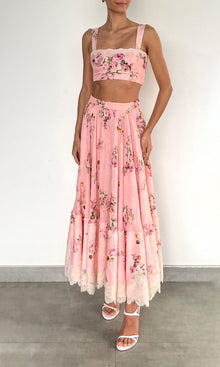 Hemant And Nandita | Niva Viscose Organza Linen Corset Top | Pink Floral