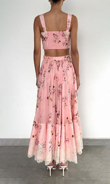 Hemant And Nandita | Niva Viscose Organza Linen Corset Top | Pink Floral