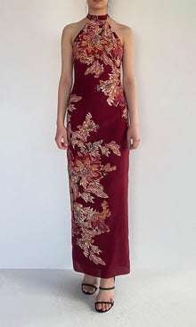 Womens | Niya Viscose Heavy Crepe Halter Midi Dress | Maroon