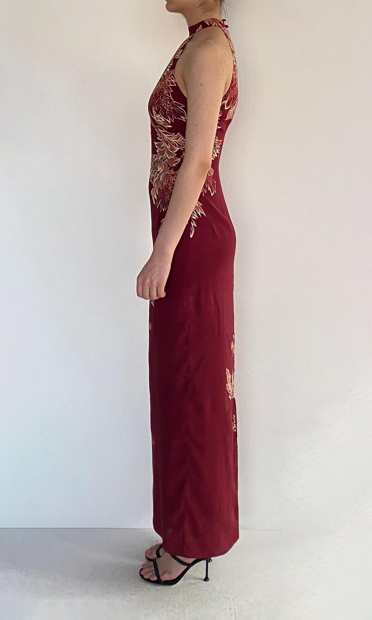 Womens | Niya Viscose Heavy Crepe Halter Midi Dress | Maroon