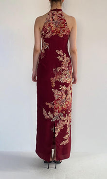 Womens | Niya Viscose Heavy Crepe Halter Midi Dress | Maroon