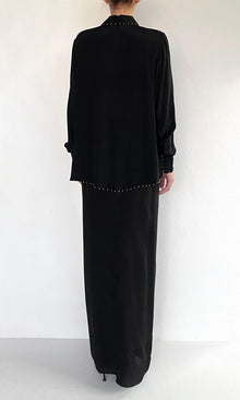 Hemant And Nandita | Palm Viscose Crepe Front Drape Maxi Skirt | Black