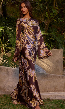 Hemant And Nandita | Reem Viscose Satin Long Bias Dress | Brown