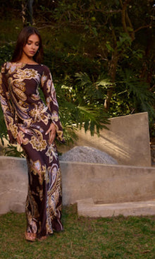 Hemant And Nandita | Reem Viscose Satin Long Bias Dress | Brown