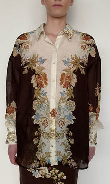 Hemant And Nandita | Rohi Viscose Linen Organza Oversized Shirt | Brown Multi