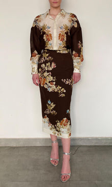 Hemant And Nandita | Rohi Viscose Linen Organza Oversized Shirt | Brown Multi