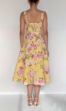 Hemant And Nandita | Ruba Linen Cotton Midi Dress With Tie Up Belt | Yellow