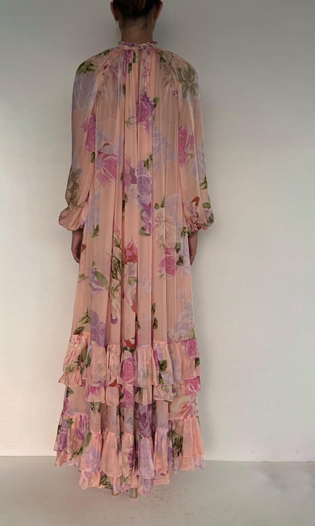 Hemant And Nandita | Ruba Viscose Flat Chiffon Maxi Dress | Pink