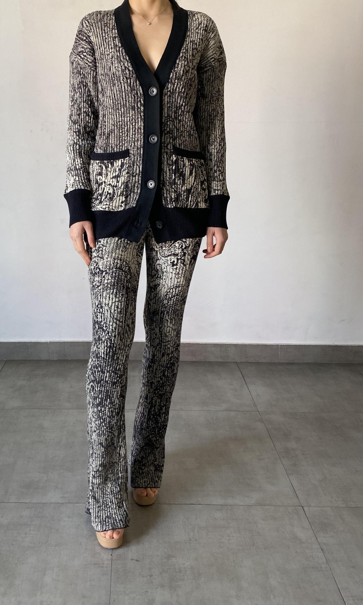 Womens | Ruha Polyester Woolen Knit Pants | Black/White