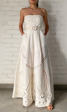 Hemant And Nandita | Runa Linen Cotton Jumpsuit With Buckle Belt | Off White