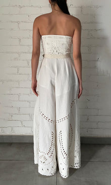 Hemant And Nandita | Runa Linen Cotton Jumpsuit With Buckle Belt | Off White