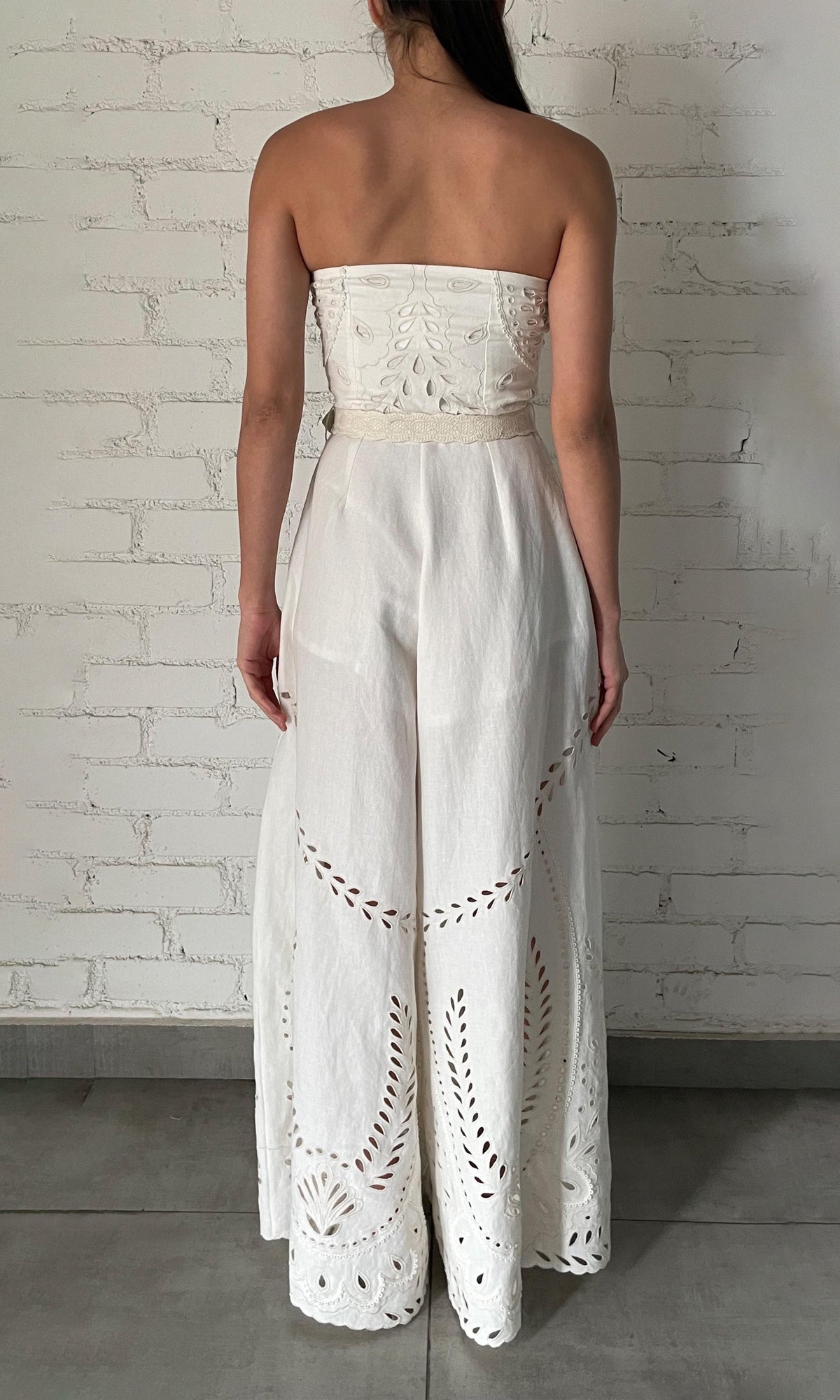 Hemant And Nandita | Runa Linen Cotton Jumpsuit With Buckle Belt | Off White