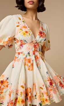 Hemant And Nandita | Saba Linen Cotton Short Dress | Ivory Floral