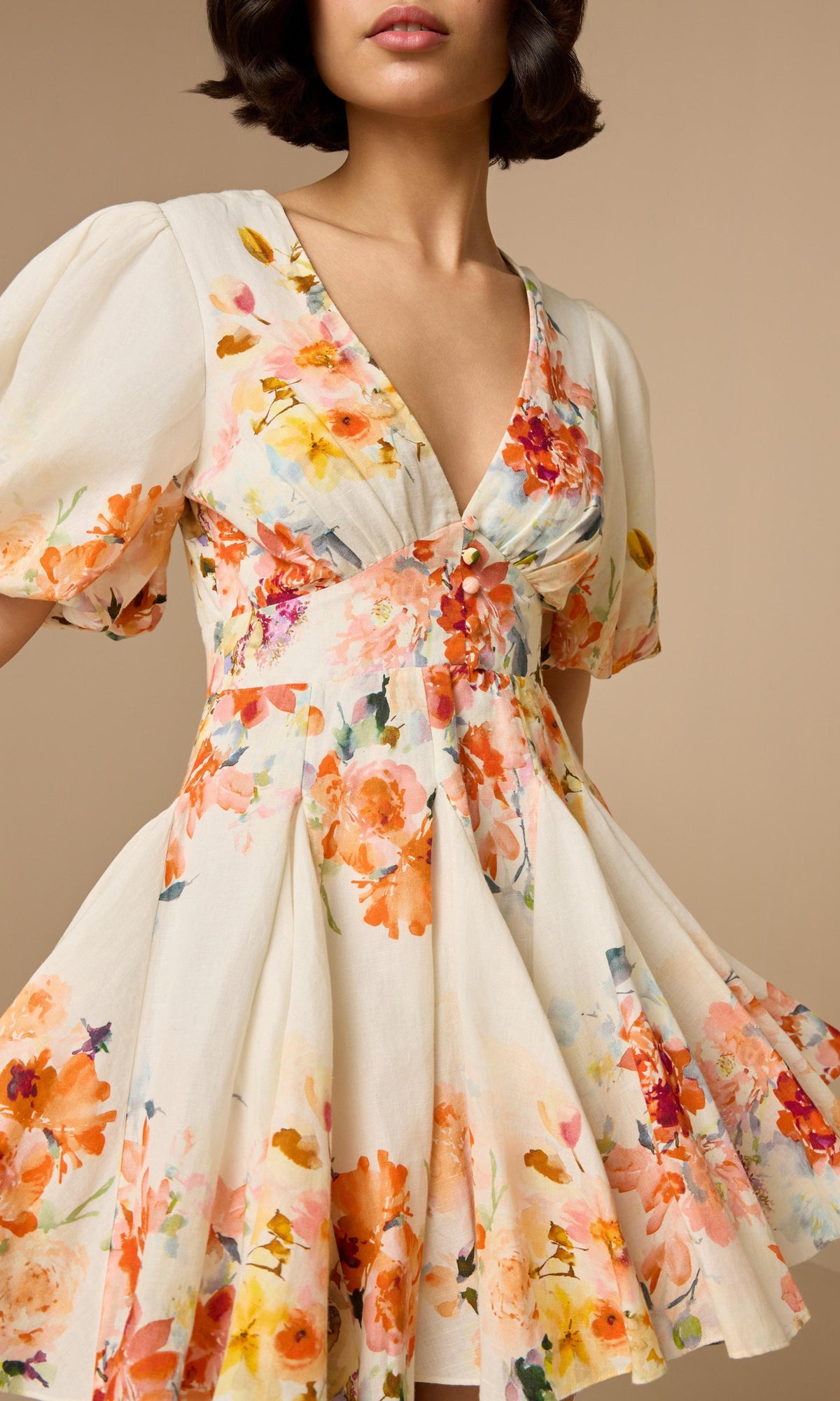 Hemant And Nandita | Saba Linen Cotton Short Dress | Ivory Floral