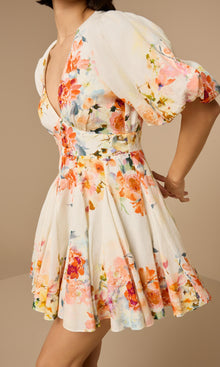 Hemant And Nandita | Saba Linen Cotton Short Dress | Ivory Floral
