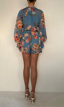 Hemant And Nandita | Saba Polyester Georgette Romper With Belt | Blue Floral