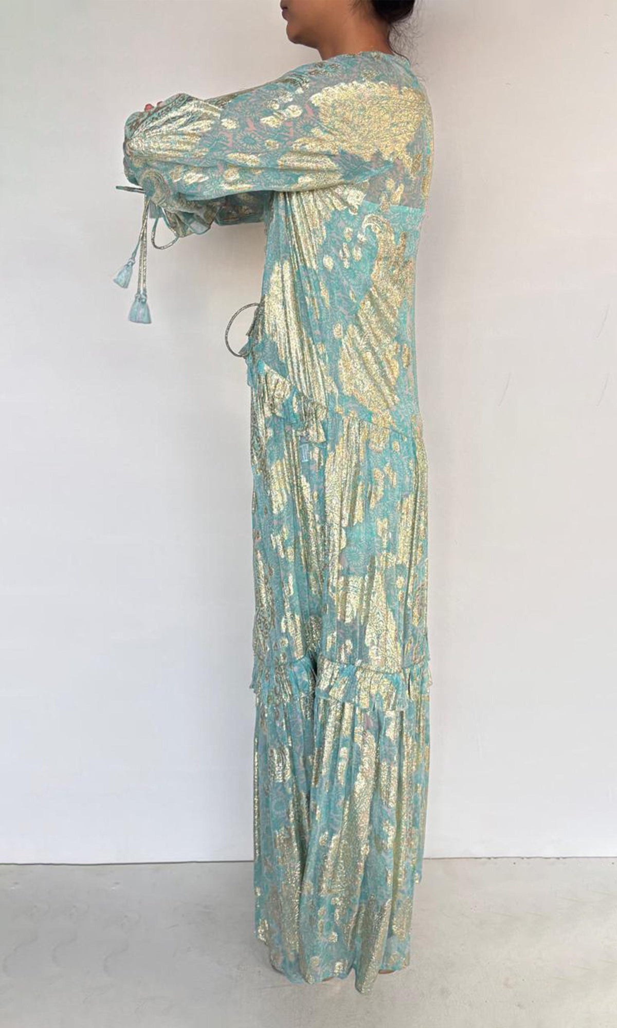 Womens | Sahar Viscose Georgette Lurex Kaftan | Blue