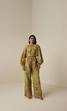 Hemant And Nandita | Sakhi Linen Cotton Pull On Pants | Olive