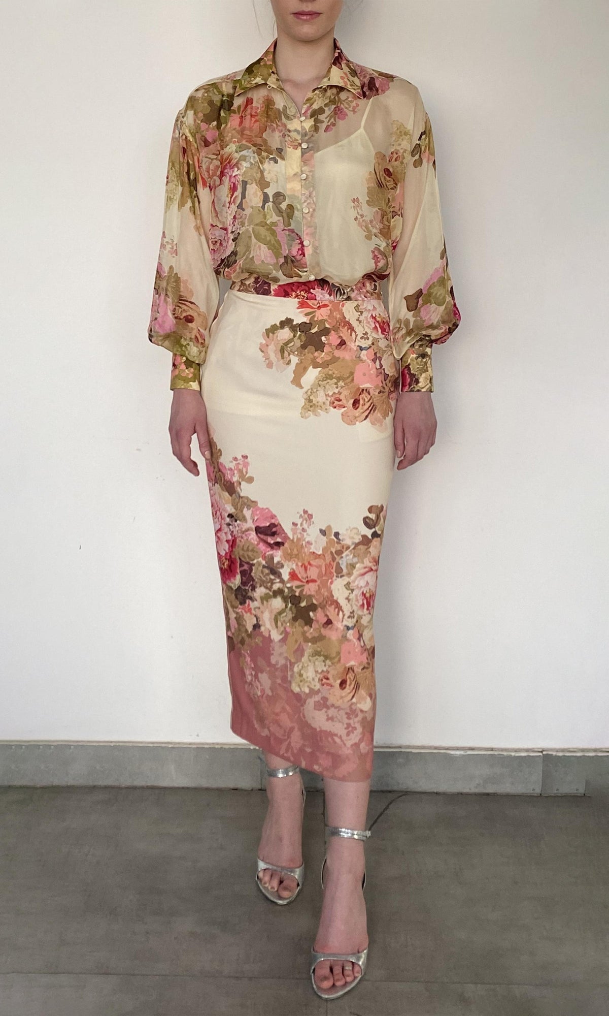 Womens | Sama Viscose Chiffon Shirt With Cami | Ivory Multi