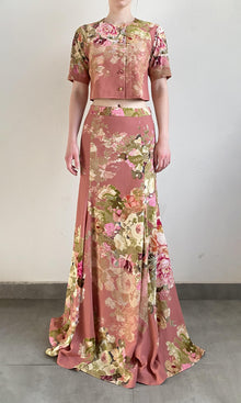 Hemant And Nandita | Sama Viscose Crepe Long Dress | Peach Floral