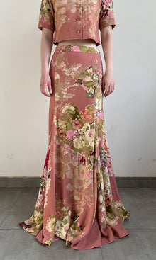 Hemant And Nandita | Sama Viscose Crepe Long Dress | Peach Floral