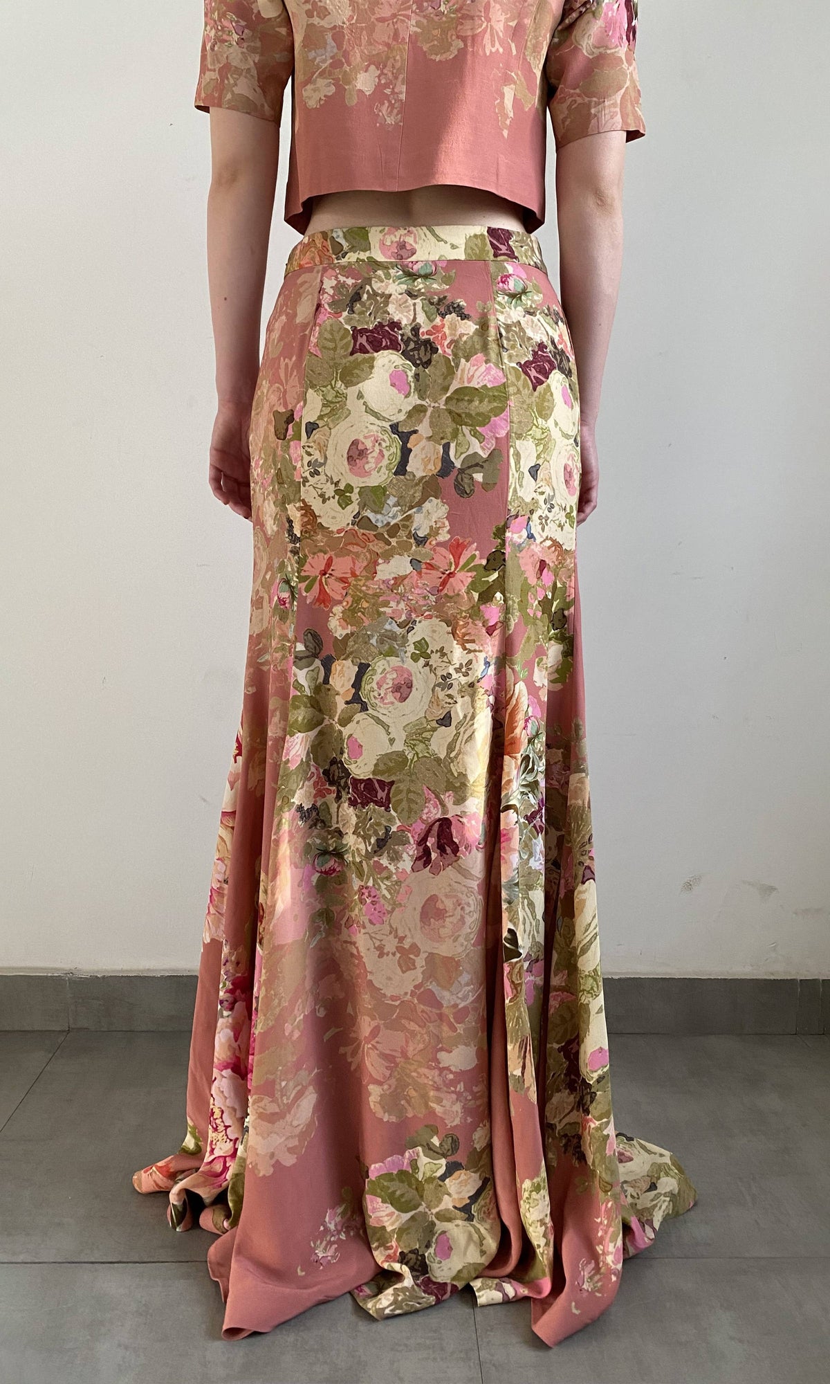 Hemant And Nandita | Sama Viscose Crepe Long Dress | Peach Floral
